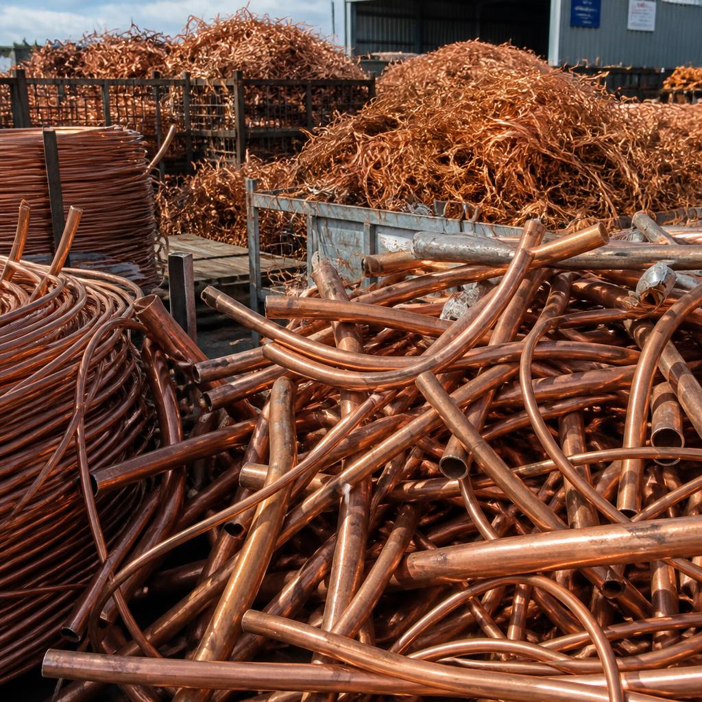 Copper pipes and wire at recycling yard