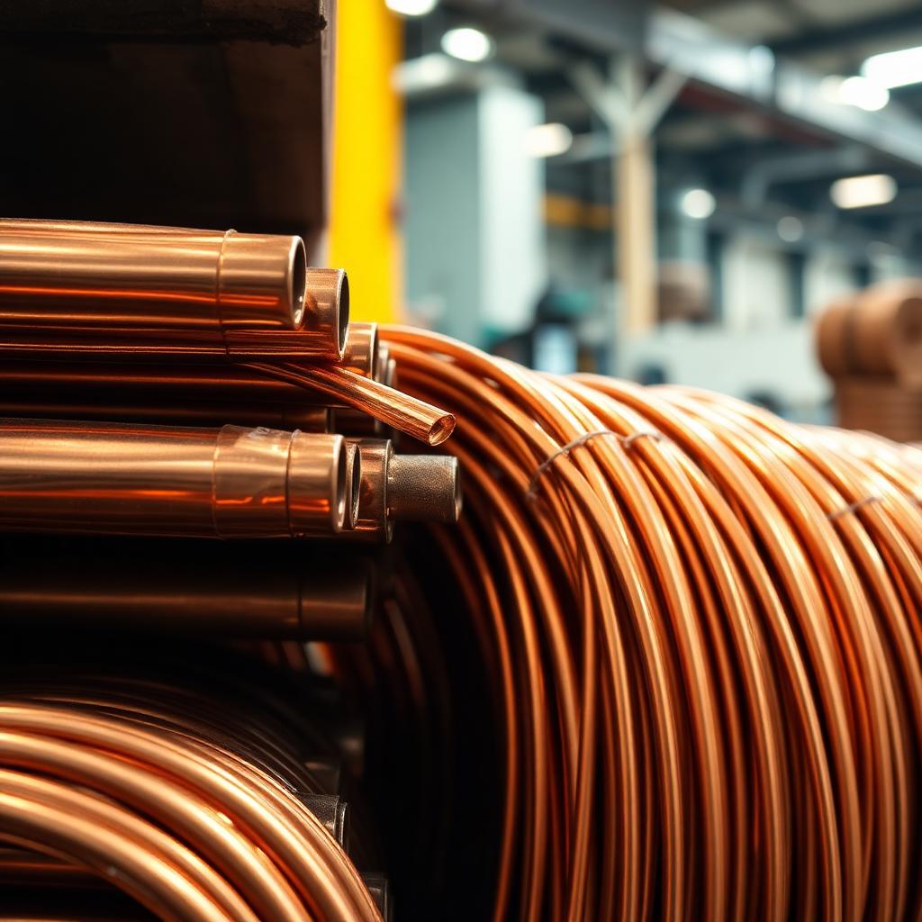 Copper pipes and wire at recycling facility